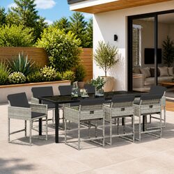 Garden Dining Set 9 Pieces Light Grey Outdoor Furniture Patio Table Chairs