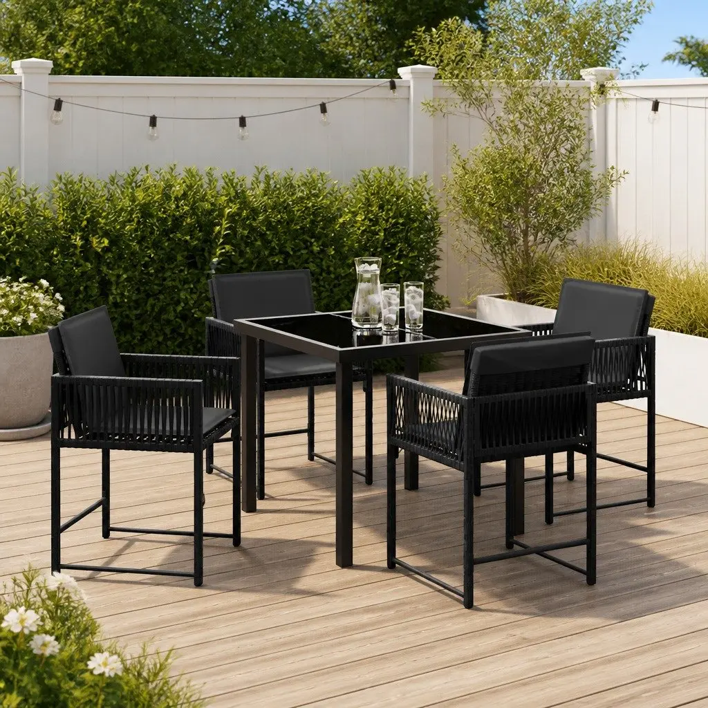 Garden Dining Set 5 Pieces Black Outdoor Furniture Patio Table Chairs