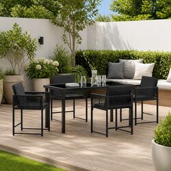 Practical 5-Piece Black Garden Dining Set with Chairs
