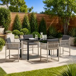 Garden Dining Set 5 Piece Outdoor Furniture Light Grey Poly Rattan Patio Table