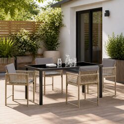 Reliable Outdoor Dining Set: 5-Piece Beige Ensemble