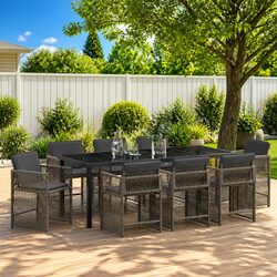 Warm and Practical 9-Piece Grey Garden Dining Set