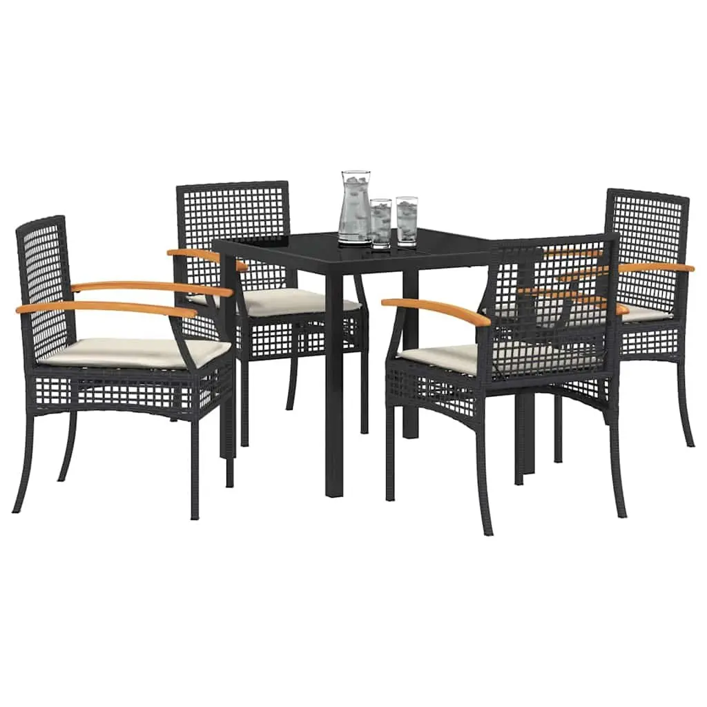 Outdoor Dining Furniture Set 5 Piece Rattan Chairs Glass Top Table Black