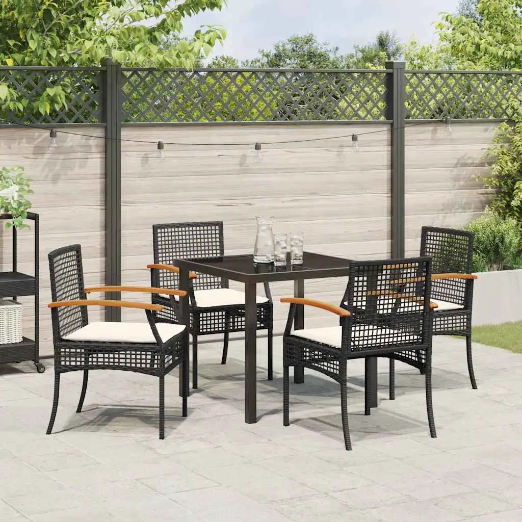 Outdoor Dining Furniture Set 5 Piece Rattan Chairs Glass Top Table Black