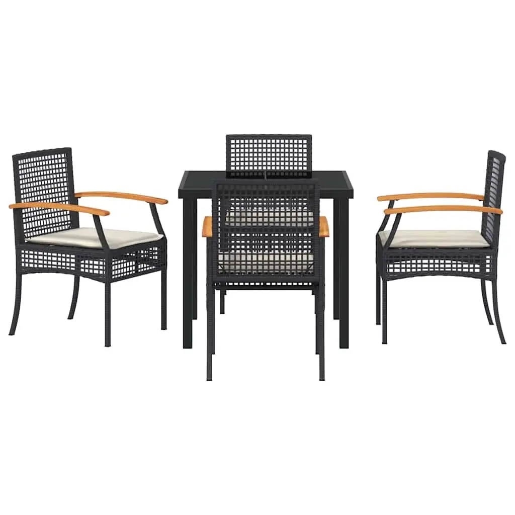 Outdoor Dining Furniture Set 5 Piece Rattan Chairs Glass Top Table Black