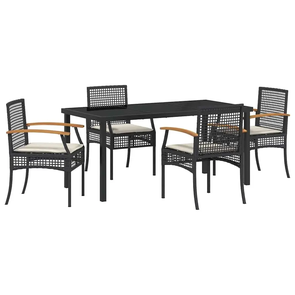 Garden Dining Set 5 Piece Outdoor Furniture Black Rattan Chairs Glass Top Table