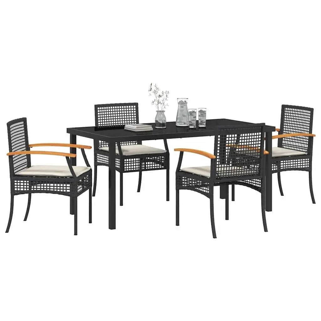 Garden Dining Set 5 Piece Outdoor Furniture Black Rattan Chairs Glass Top Table