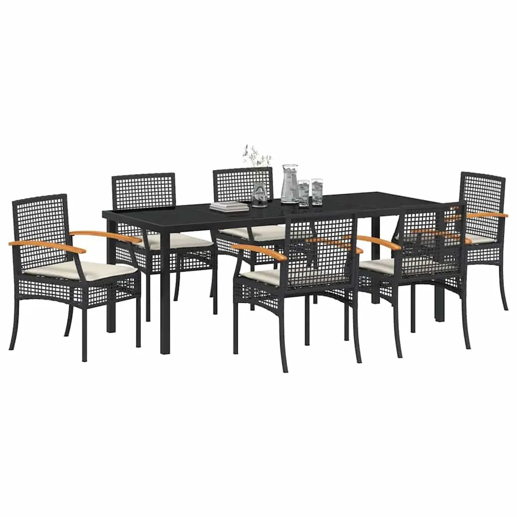 Garden Dining Set Outdoor Table and Chairs 7 Piece Black Rattan Furniture