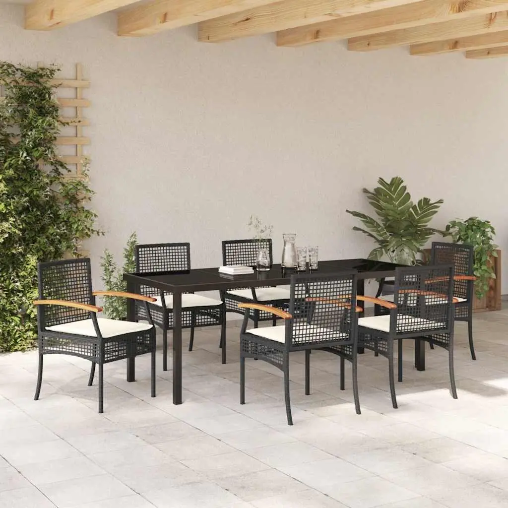 Garden Dining Set Outdoor Table and Chairs 7 Piece Black Rattan Furniture