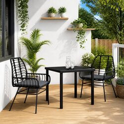 Reliable 3-Piece Black Poly Rattan Dining Set