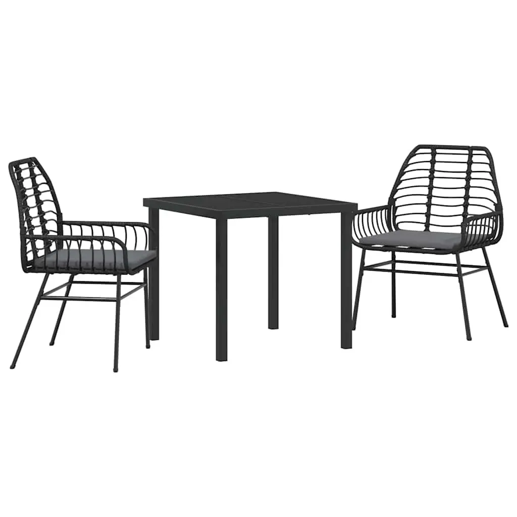 3-Piece Black Poly Rattan Dining Set