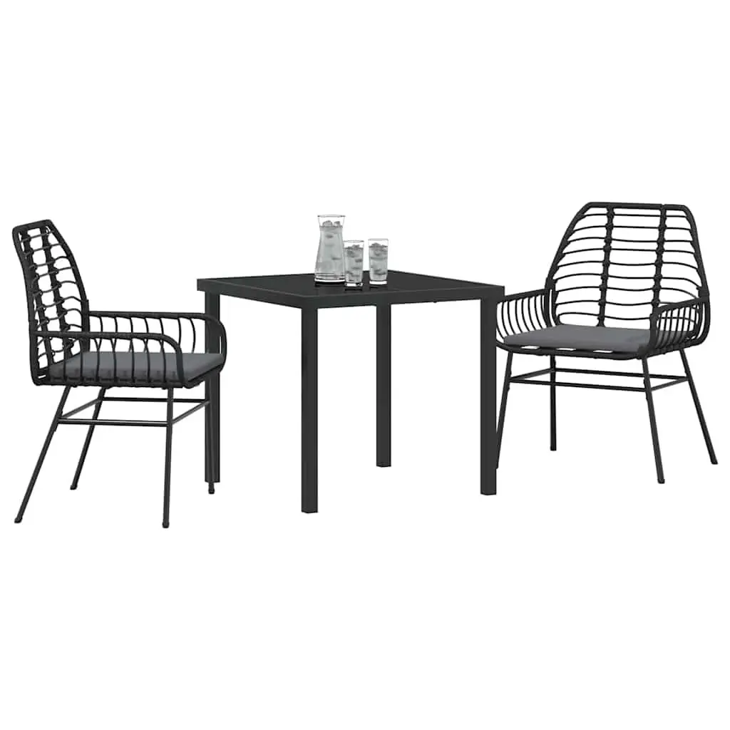 3-Piece Black Poly Rattan Dining Set