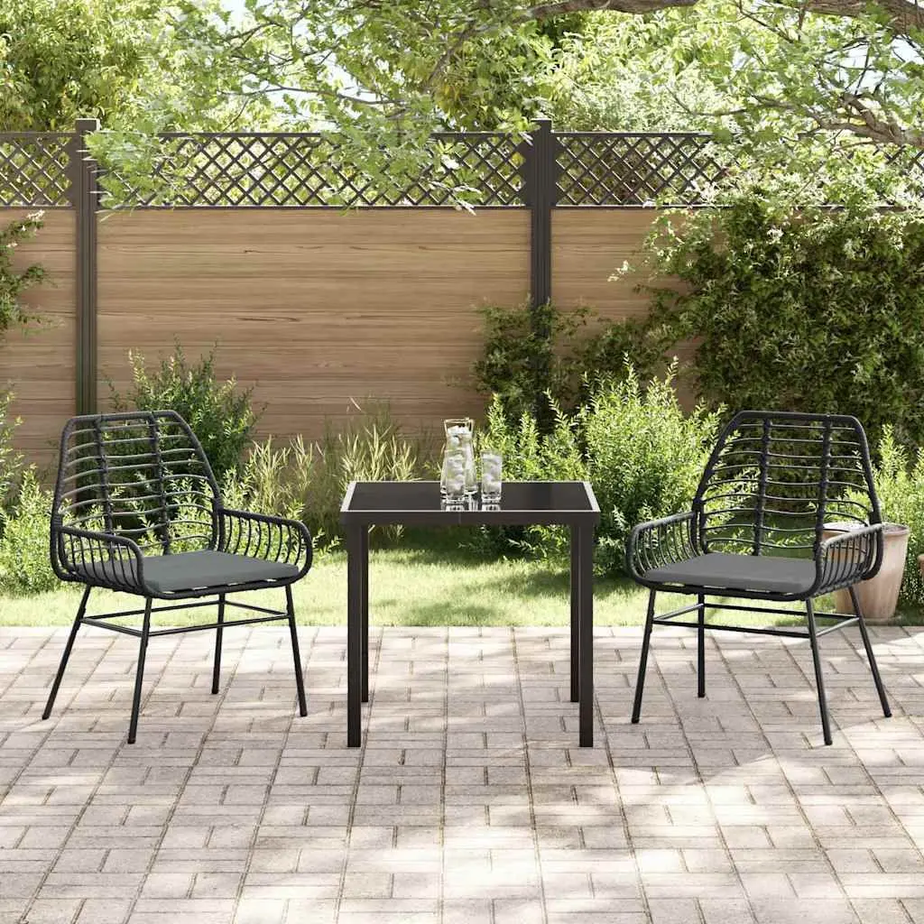 3-Piece Black Poly Rattan Dining Set
