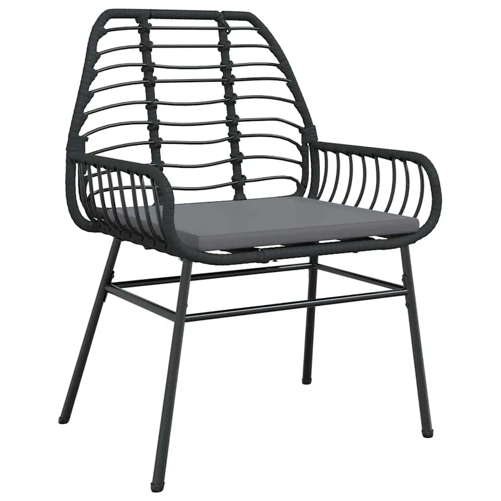 3-Piece Black Poly Rattan Dining Set