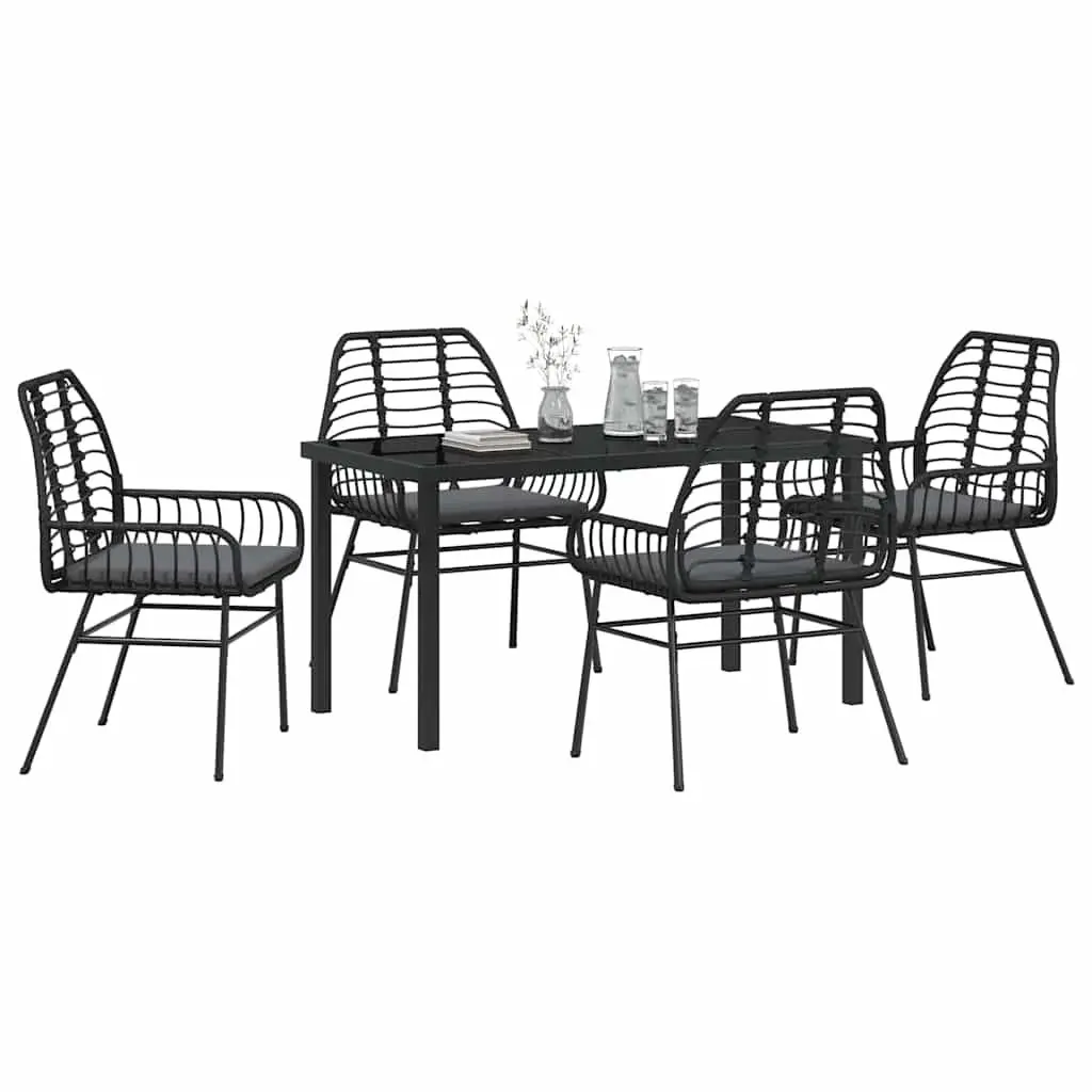Garden Dining Set 5 Piece Outdoor Patio Furniture Black Poly Rattan Table Chairs