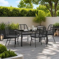 Garden Dining Set 5 Piece Outdoor Patio Black Poly Rattan Table Chairs Furniture