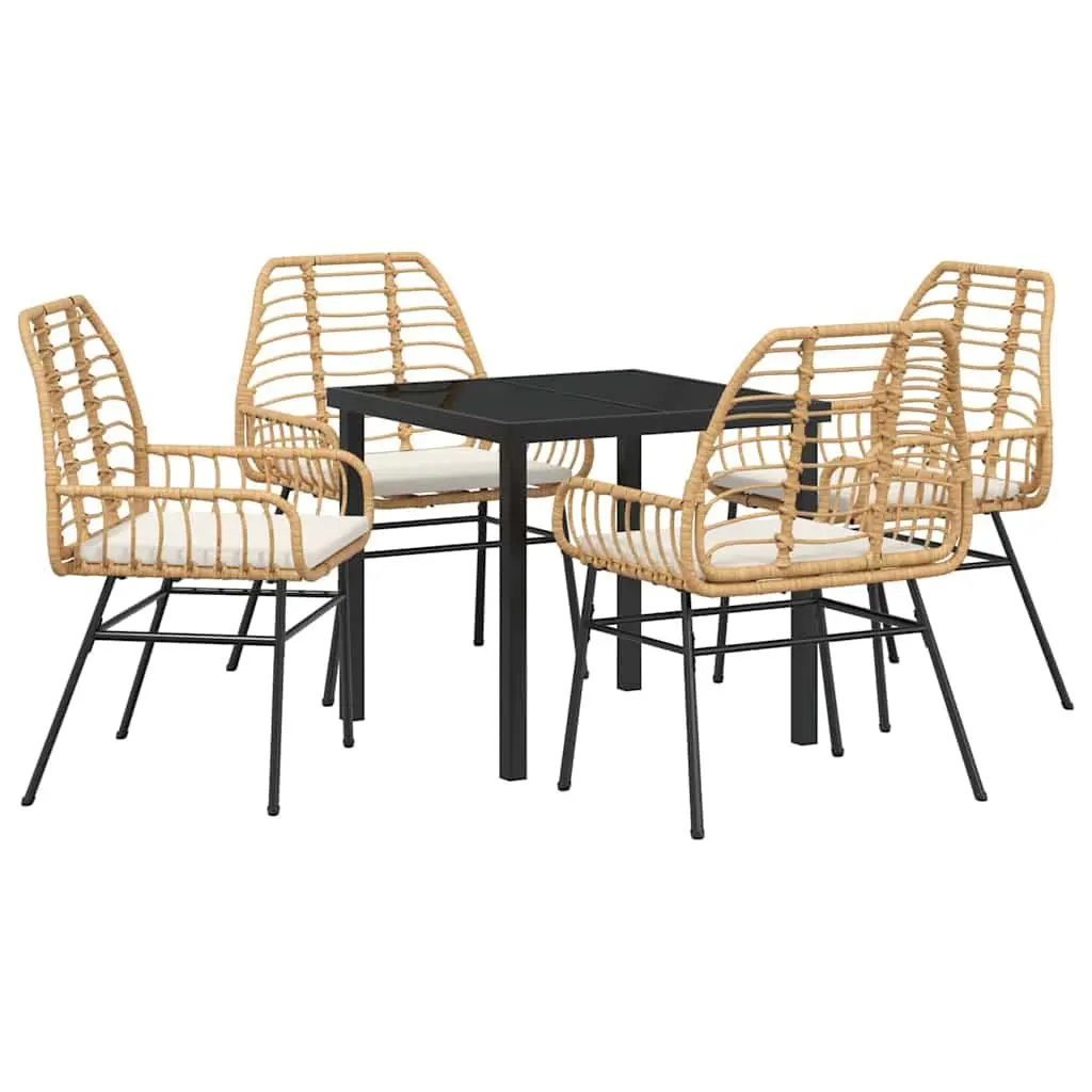 Garden Dining Set 5 Pieces Outdoor Patio Furniture Poly Rattan Brown