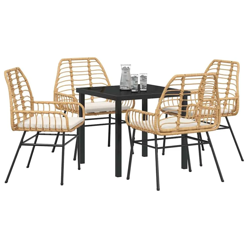 Garden Dining Set 5 Pieces Outdoor Patio Furniture Poly Rattan Brown