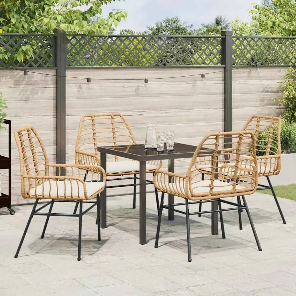 Garden Dining Set 5 Pieces Outdoor Patio Furniture Poly Rattan Brown