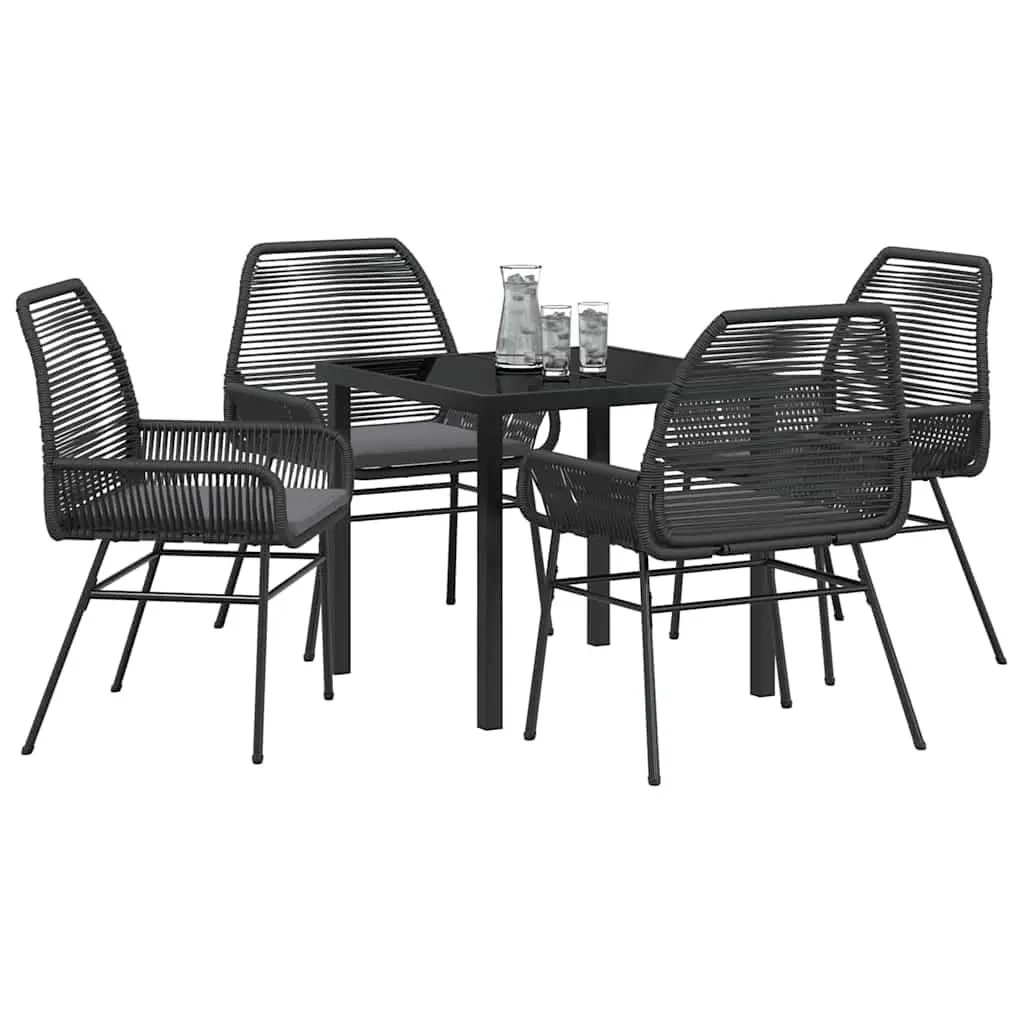 Outdoor Garden Dining Set 5 Pieces Black Poly Rattan Patio Furniture with