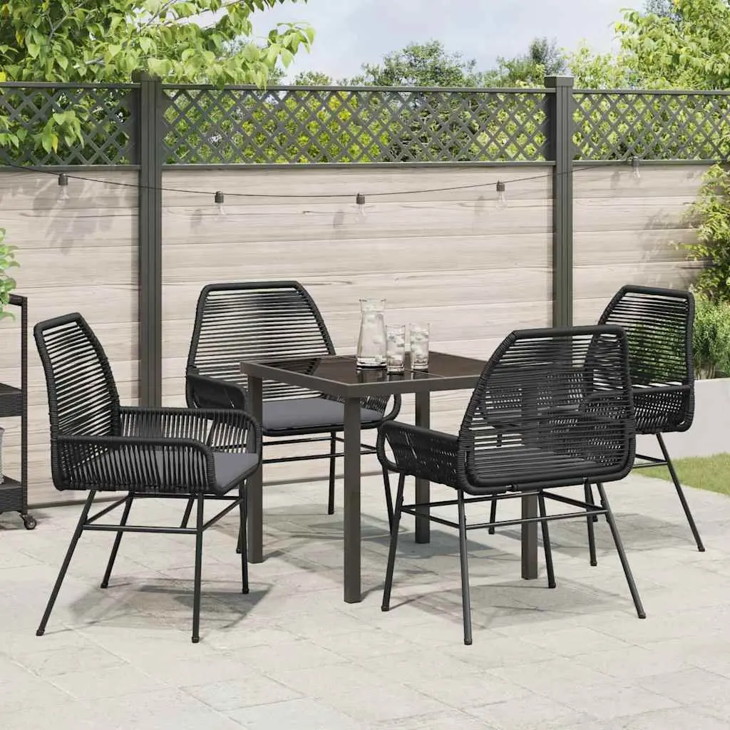 Outdoor Garden Dining Set 5 Pieces Black Poly Rattan Patio Furniture with