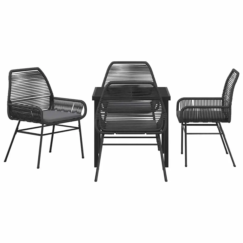 Outdoor Garden Dining Set 5 Pieces Black Poly Rattan Patio Furniture with