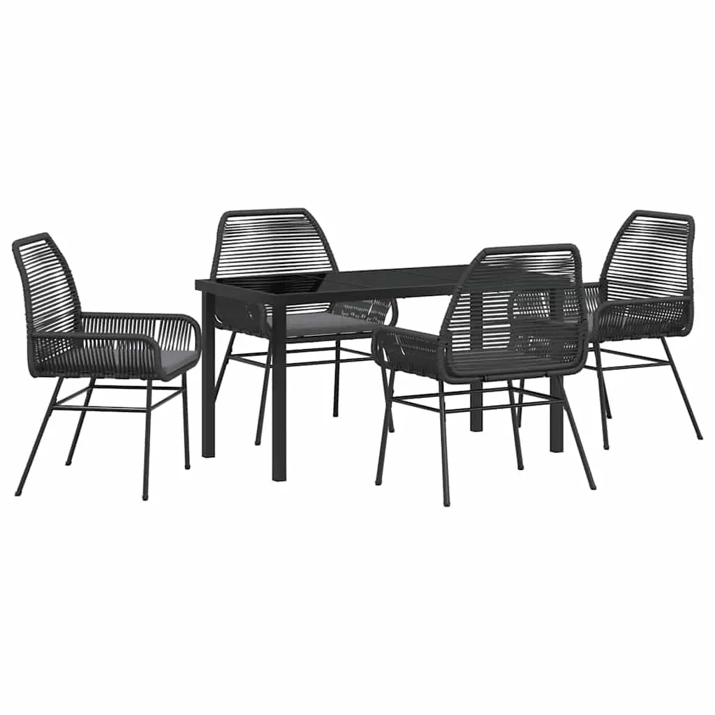 Outdoor Garden Dining Set 5 Piece Black Poly Rattan Table Chair Cushion