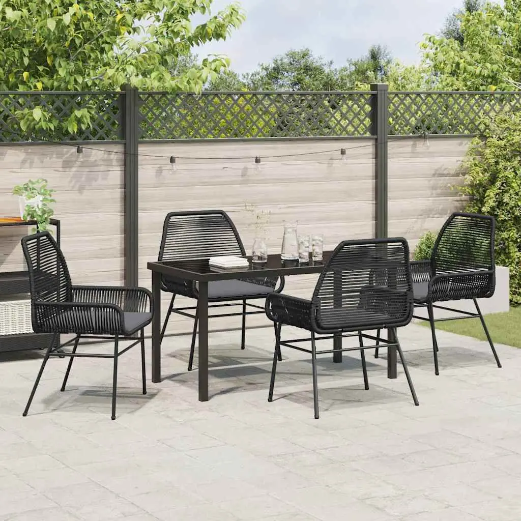 Outdoor Garden Dining Set 5 Piece Black Poly Rattan Table Chair Cushion