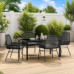 Reliable 5-Piece Black Dining Set with Cushions