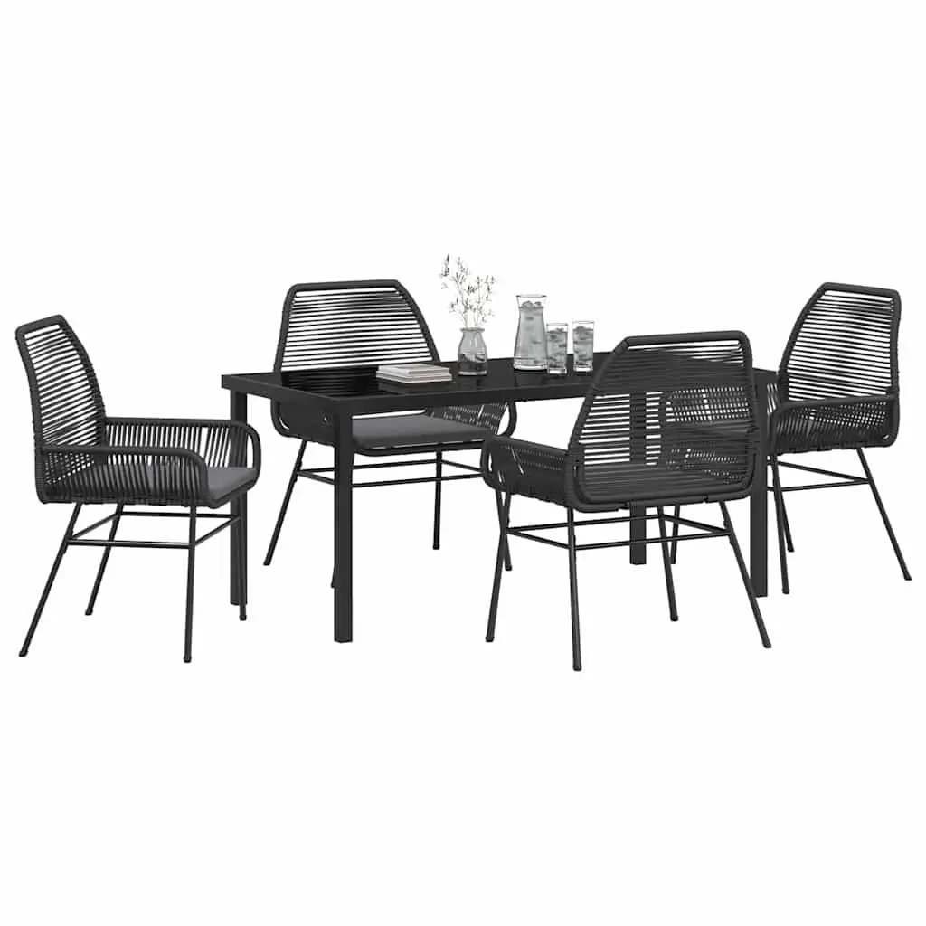 5-Piece Black Dining Set with Cushions