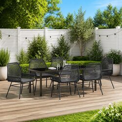 Reliable 7 Piece Black Dining Set for Outdoor Use