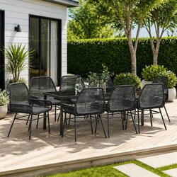 Reliable 9-Piece Black Poly Rattan Dining Set with Cushions