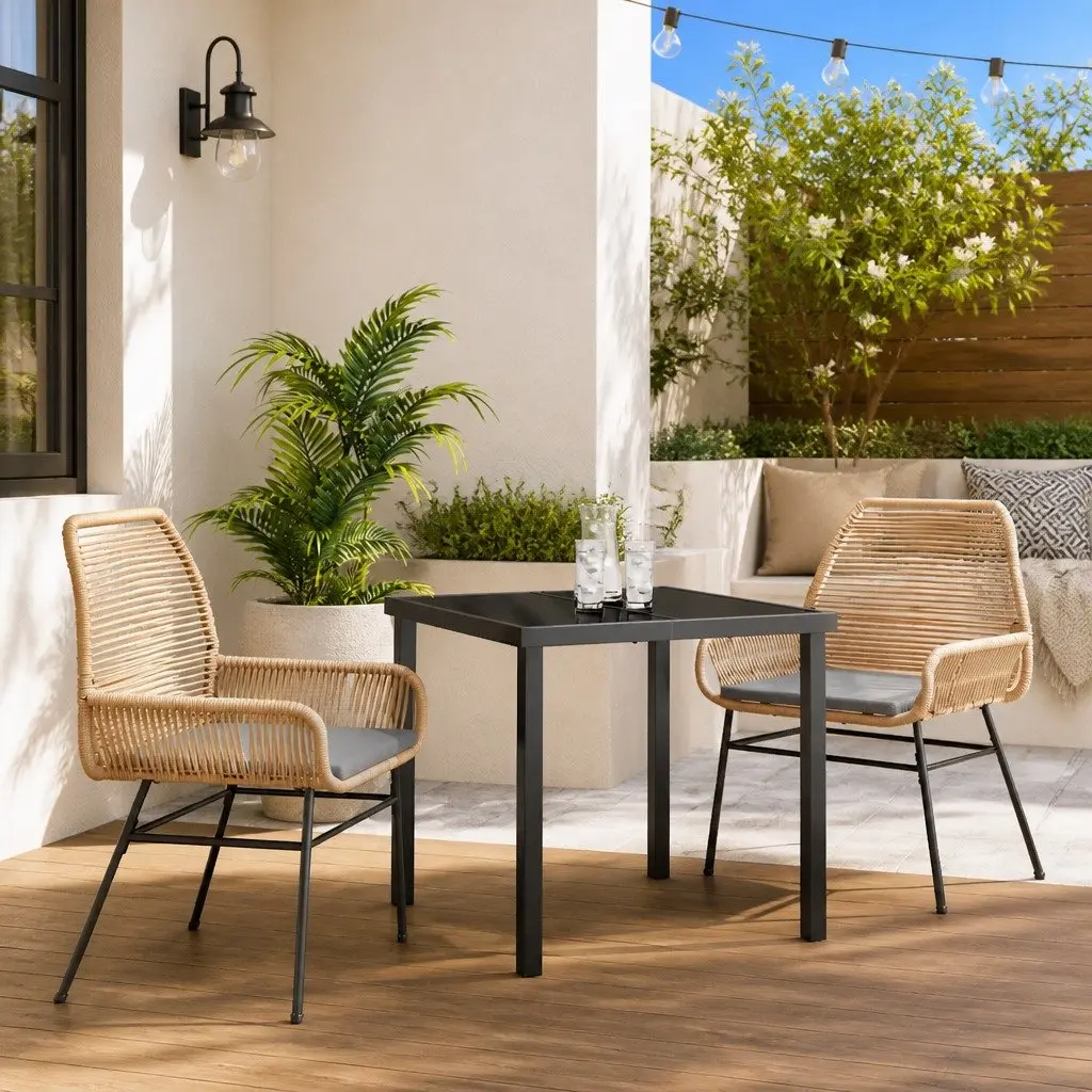 Outdoor Dining Set 3 Piece Garden Furniture Brown Poly Rattan Table Chairs