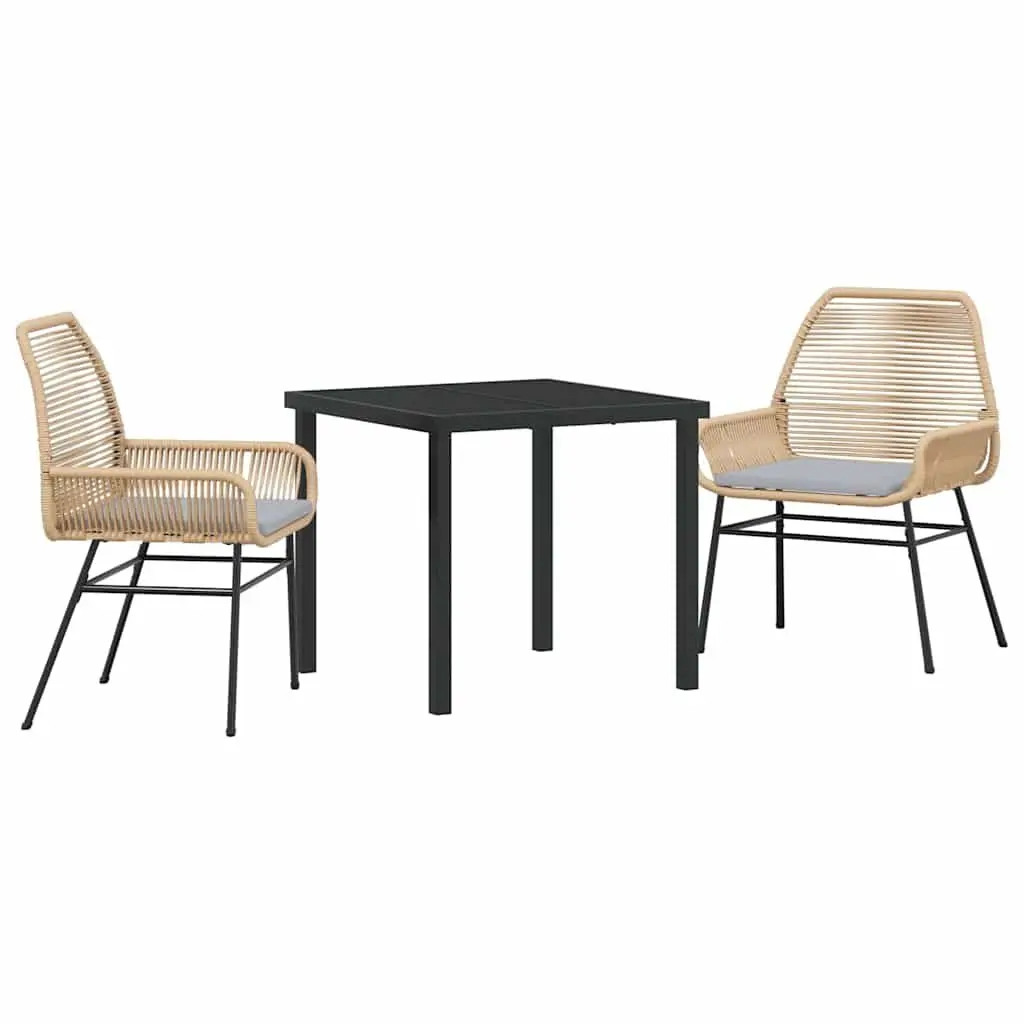 Outdoor Dining Set 3 Piece Garden Furniture Brown Poly Rattan Table Chairs