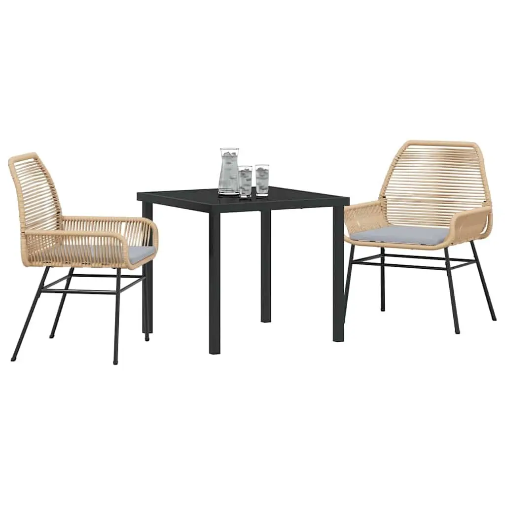 Outdoor Dining Set 3 Piece Garden Furniture Brown Poly Rattan Table Chairs