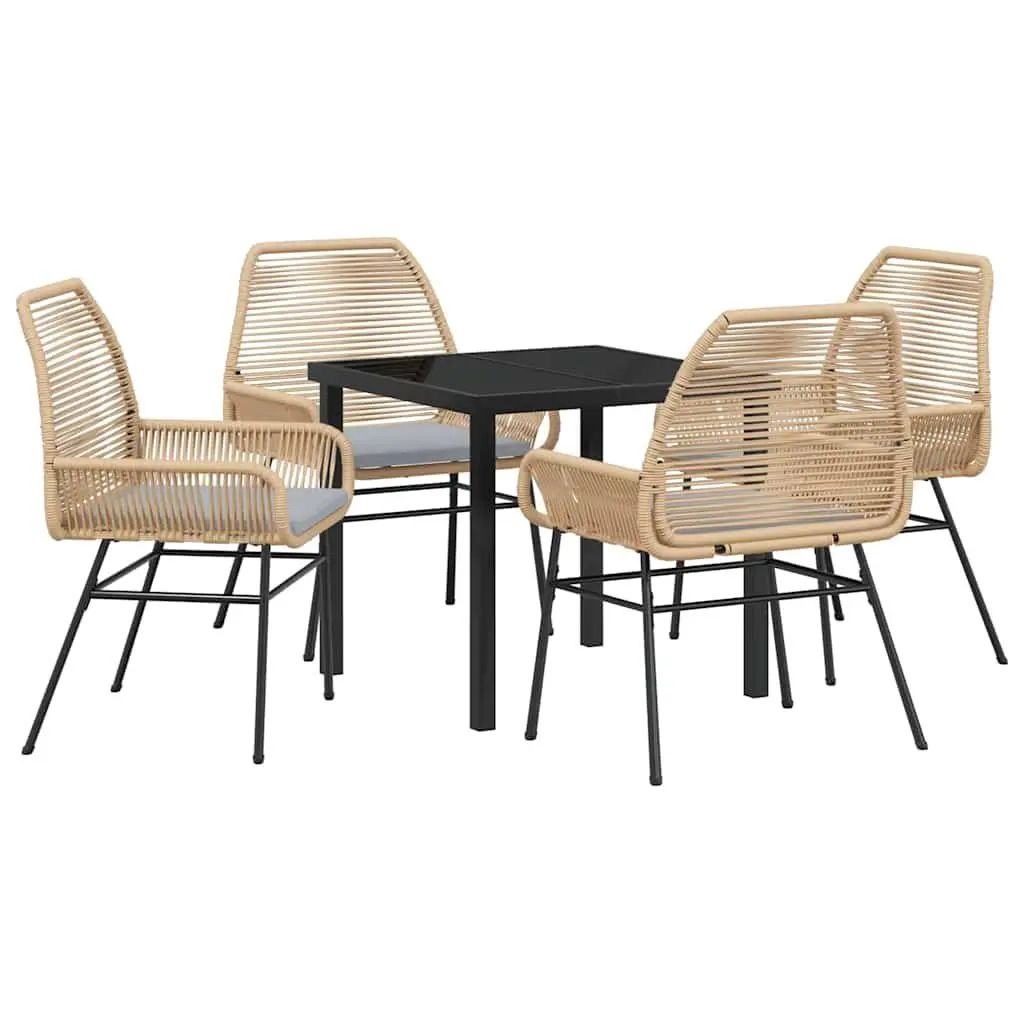 Outdoor Dining Set 5 Piece Garden Furniture Poly Rattan Brown with Cushions