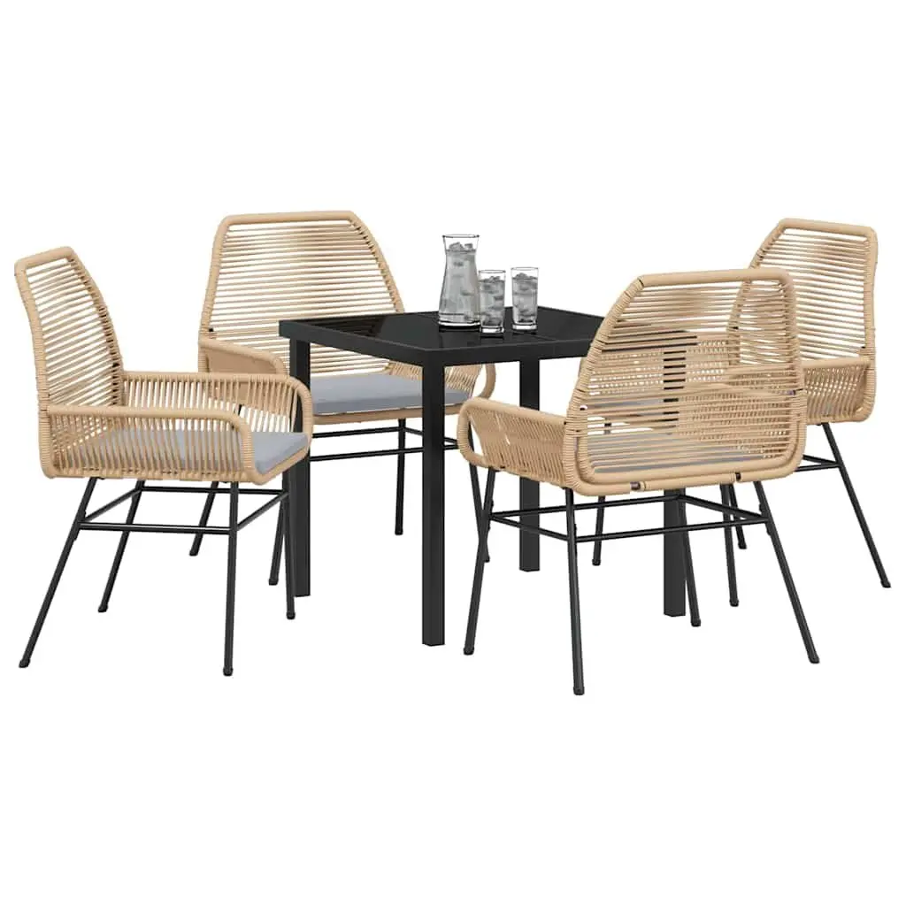 Outdoor Dining Set 5 Piece Garden Furniture Poly Rattan Brown with Cushions