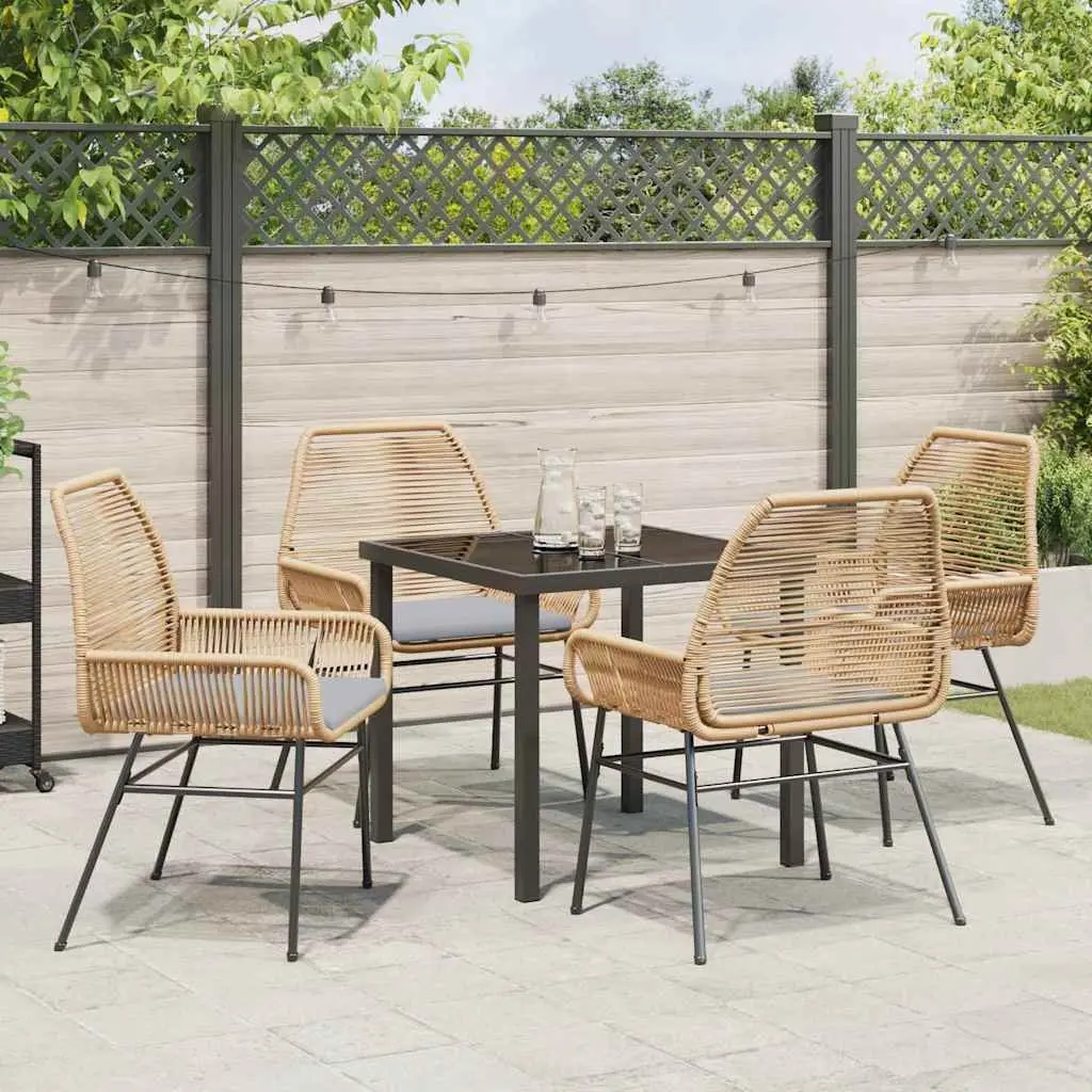 Outdoor Dining Set 5 Piece Garden Furniture Poly Rattan Brown with Cushions