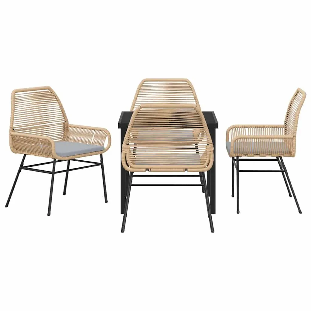Outdoor Dining Set 5 Piece Garden Furniture Poly Rattan Brown with Cushions