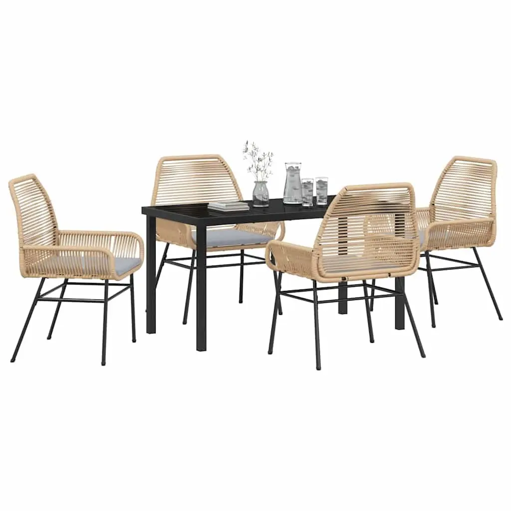 Outdoor Furniture Set Dining 5 Piece Brown Poly Rattan Cushions Steel Frame Table