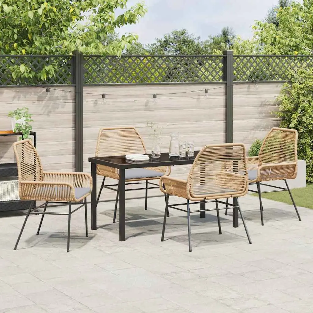Outdoor Furniture Set Dining 5 Piece Brown Poly Rattan Cushions Steel Frame Table