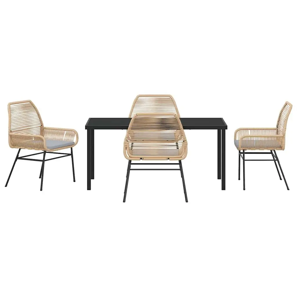 5 Piece Outdoor Dining Set Brown Poly Rattan Table and Chairs with Cushions