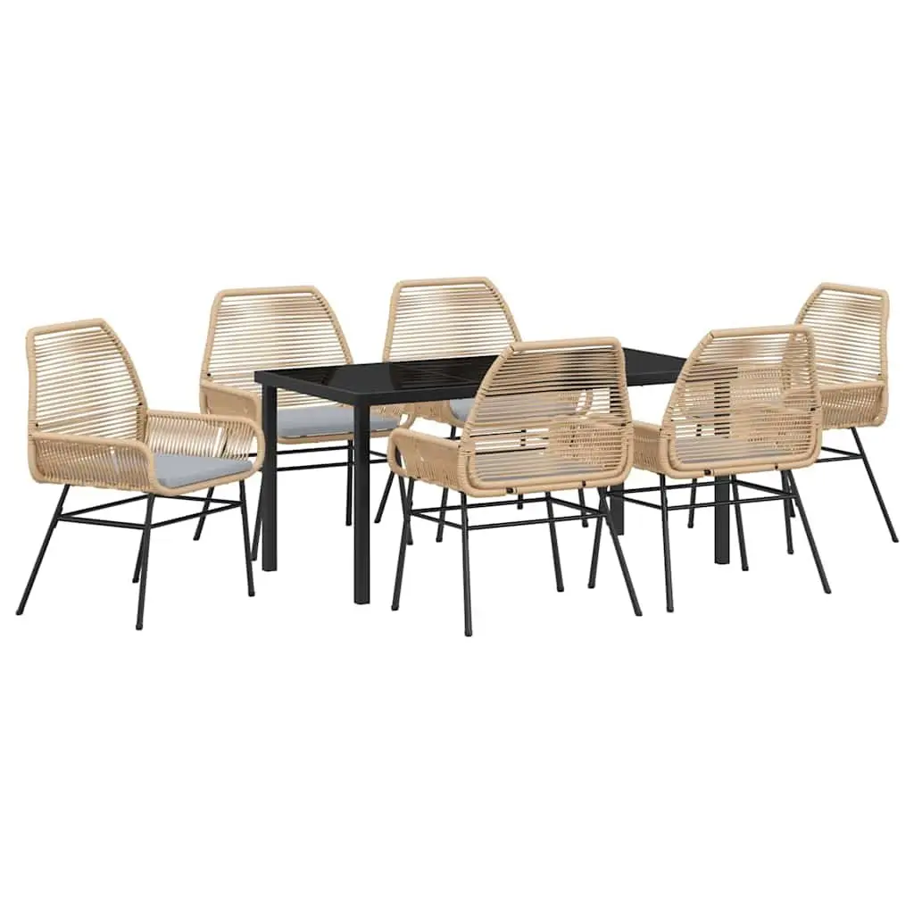 Outdoor Furniture Set 7 Piece Brown Poly Rattan Dining Table and Chair Set for Garden and Patio