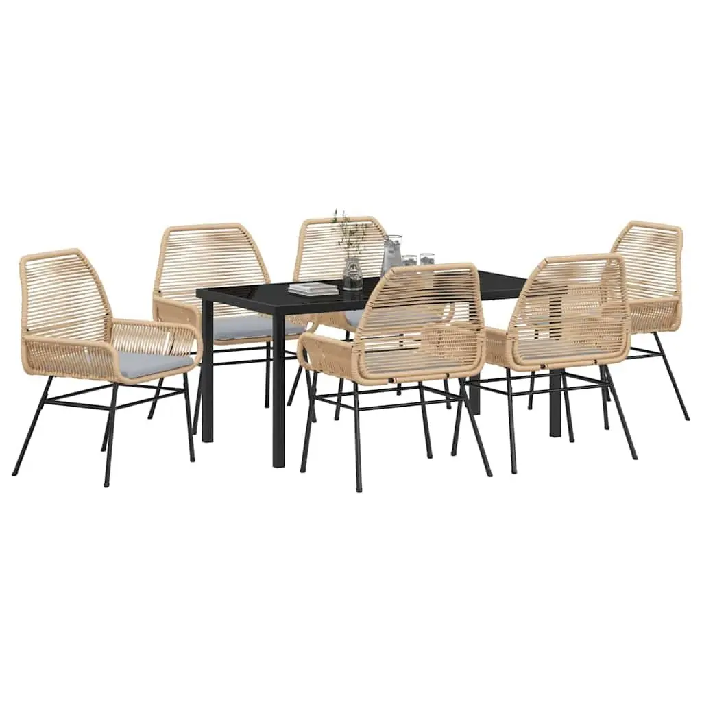 Outdoor Furniture Set 7 Piece Brown Poly Rattan Dining Table and Chair Set for Garden and Patio