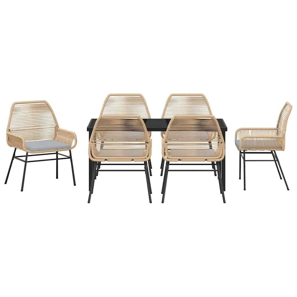 Outdoor Furniture Set 7 Piece Brown Poly Rattan Dining Table and Chair Set for Garden and Patio
