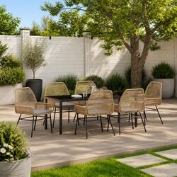 7-Piece Outdoor Dining Set in Brown with Cushions