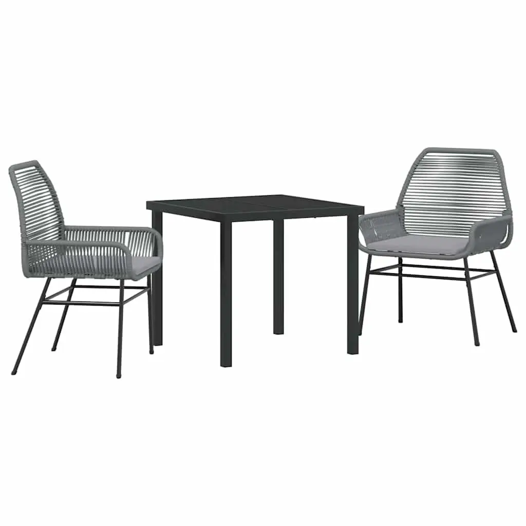 Outdoor Dining Set 3 Pieces Grey Poly Rattan Table Chair