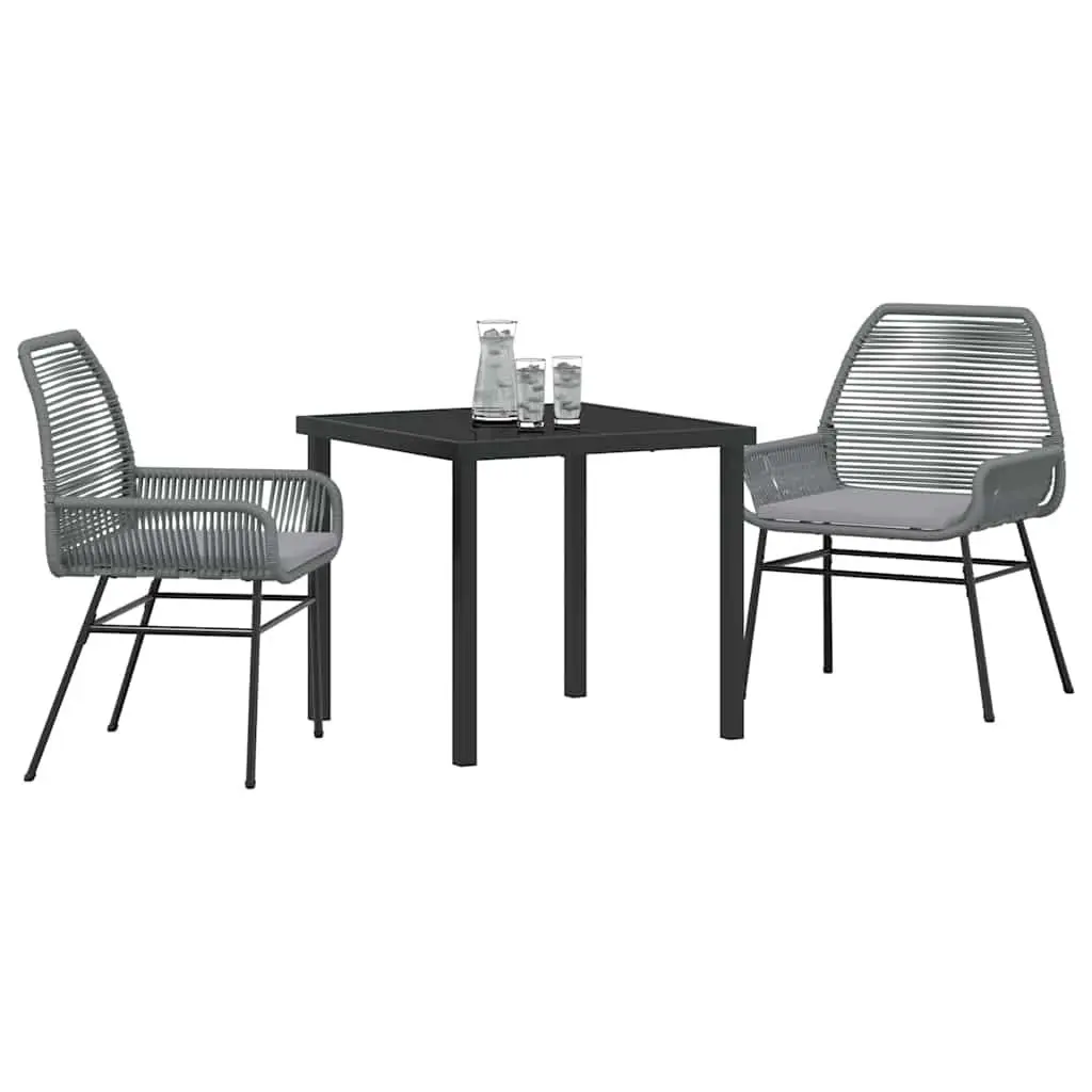 Outdoor Dining Set 3 Pieces Grey Poly Rattan Table Chair