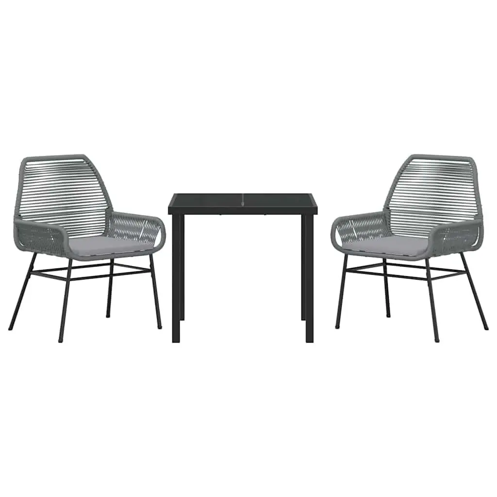 Outdoor Dining Set 3 Pieces Grey Poly Rattan Table Chair