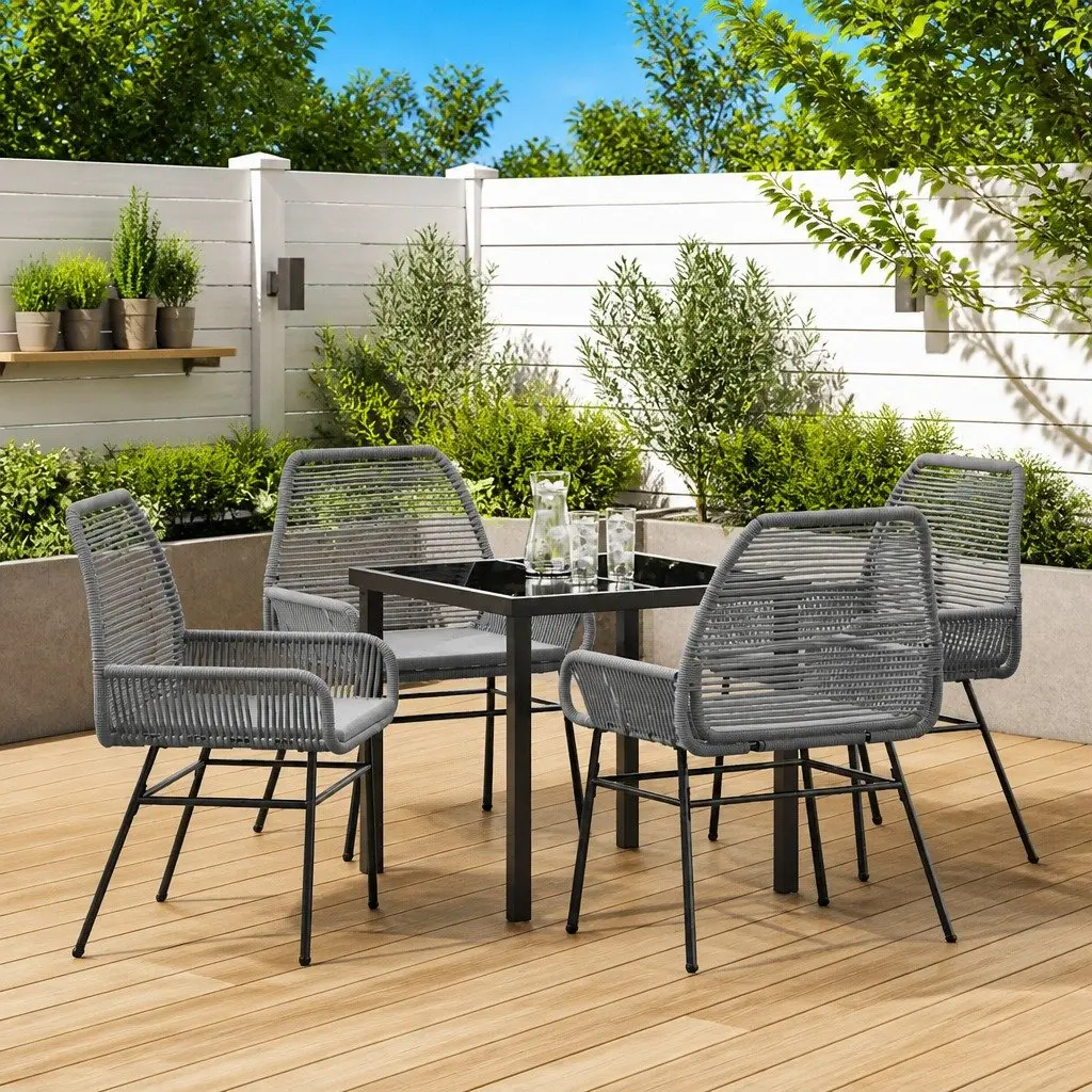 Garden Dining Set 5 Piece Outdoor Furniture Grey Poly Rattan with Cushions